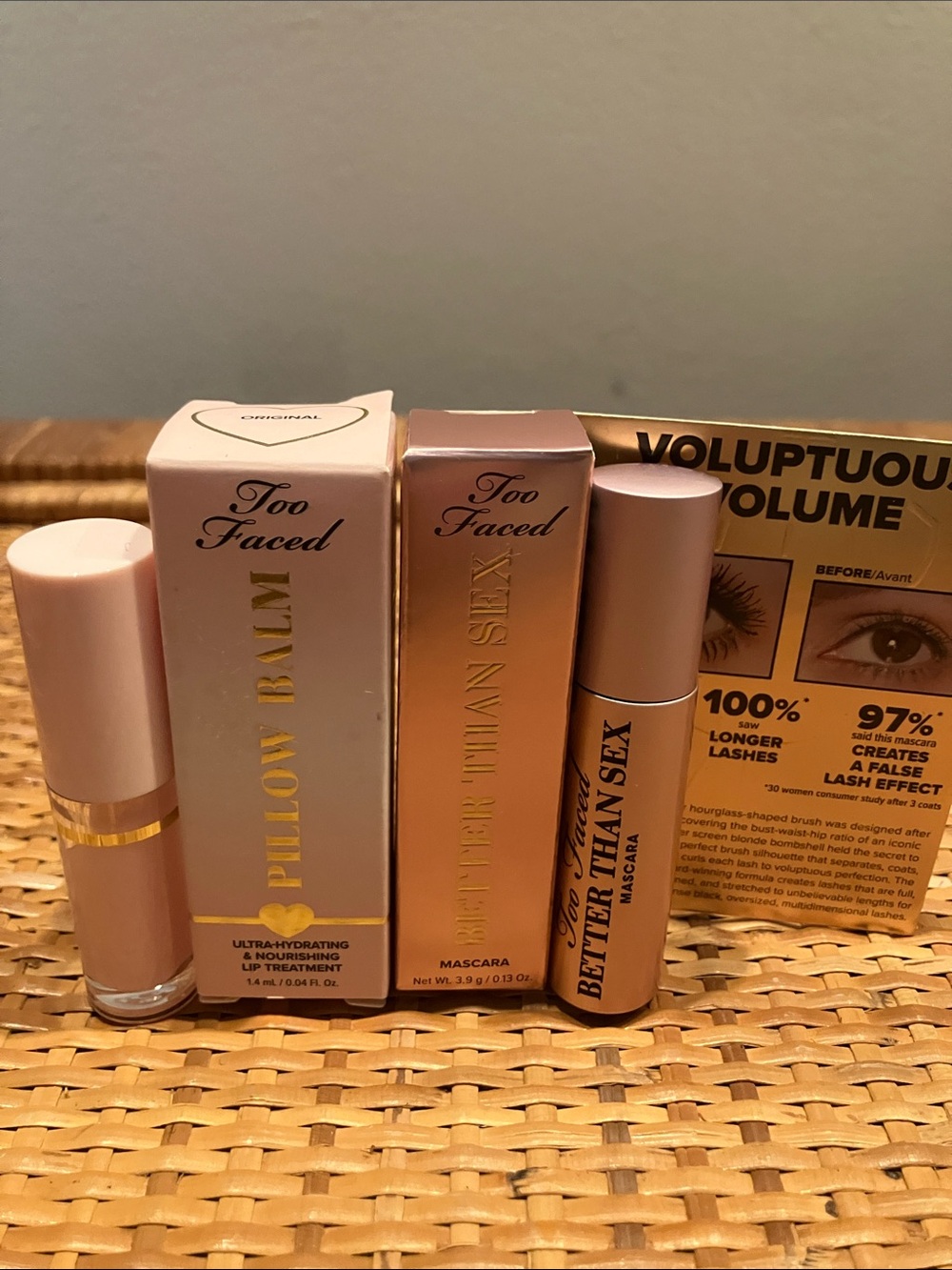 Too Faced Pillow Balm & Better Than Sec Mascara Travel New in Boxes